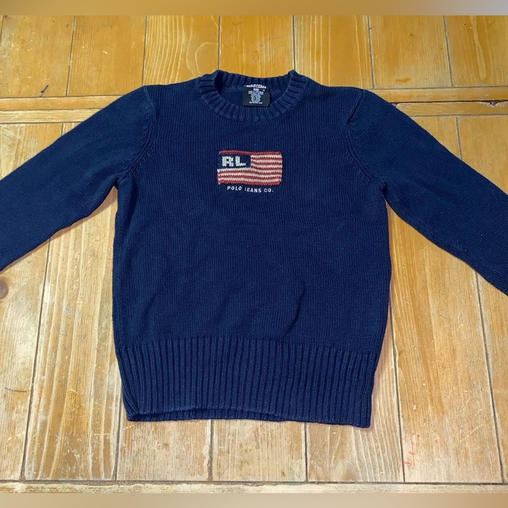 Vintage Polo Jeans Co. Ralph Lauren American Flag Sweater Navy Size M